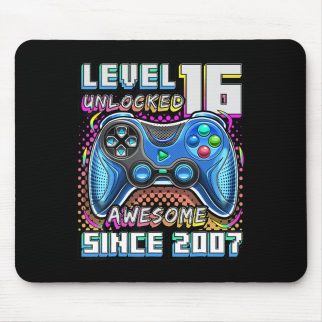 Level 16 Unlocked Awesome 2007 Video Game 16th Bir Mouse Pad (Front)