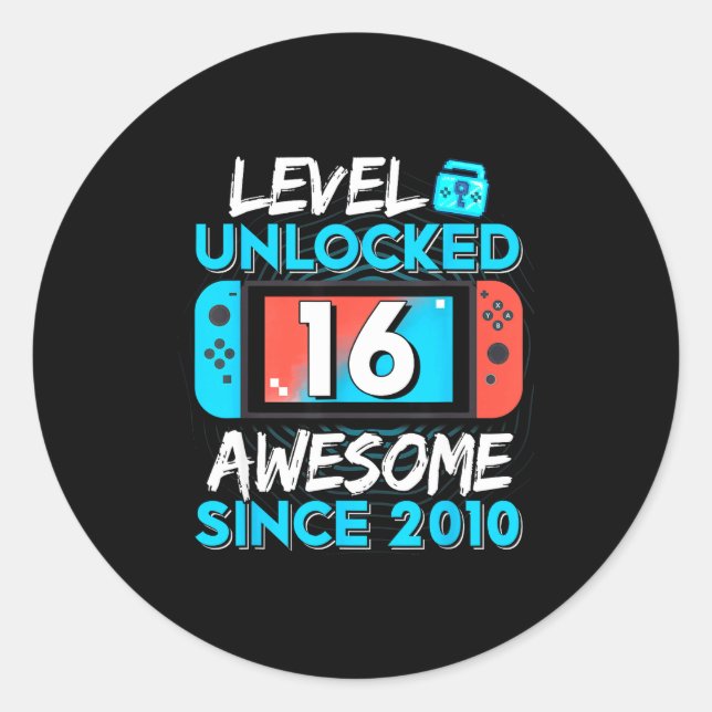 Level 16 Unlocked Awesome Since 2010 16th Birthday Classic Round Sticker (Front)
