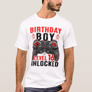 Level 16 Unlocked Birthday Boy 16 Year Old Boys Ga T-Shirt