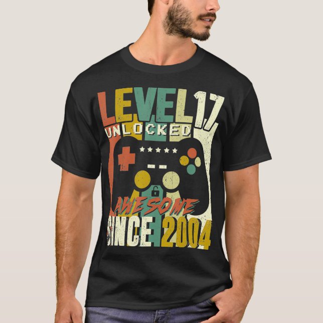 Level 17 Unlocked Awesome Video Game 17th Birthday T-Shirt (Front)