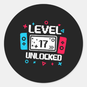 Level 17 Unlocked Gamer 17th Birthday Gift Video G Classic Round Sticker