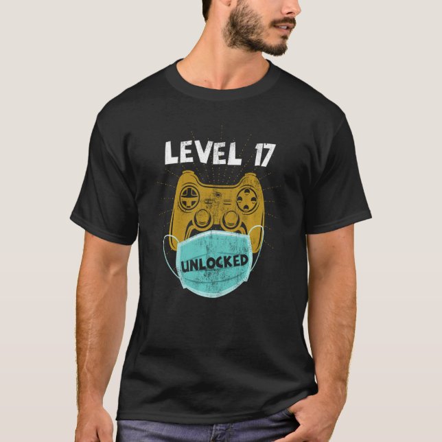 Level 17 Unlocked Gaming Face Mask Funny 17th Birt T-Shirt (Front)