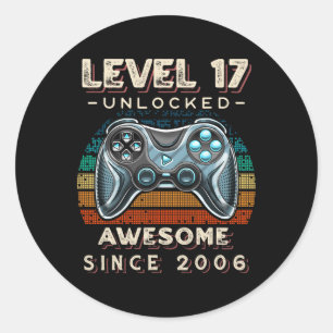 Level 17 Unlocked Video Game 17th Birthday 17 Yr O Classic Round Sticker
