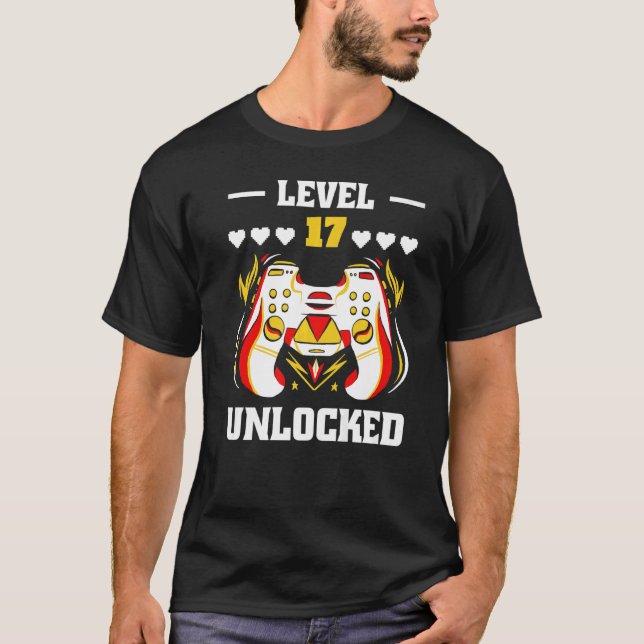 Level 17 Unlocked  Video Gamer 17th Birthday Boy G T-Shirt (Front)