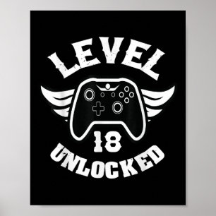 Level 18 Unlocked 18 Birthday Gaming 18 Birthday G Poster