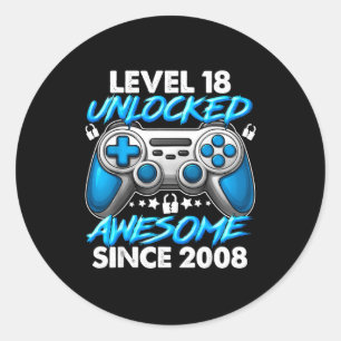 Level 18 Unlocked 18 Year Old Boys 18th Birthday B Classic Round Sticker