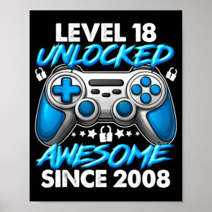 Level 18 Unlocked 18 Year Old Boys 18th Birthday B Poster