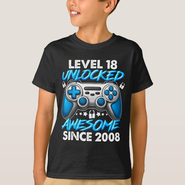 Level 18 Unlocked 18 Year Old Boys 18th Birthday B T-Shirt (Front)