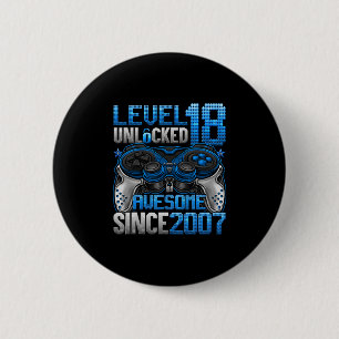 Level 18 Unlocked 18 Year Old Gifts Boys 18th Birt 6 Cm Round Badge