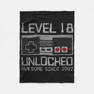 Level 18 Unlocked 18th Birthday 18 Year Old Video Fleece Blanket