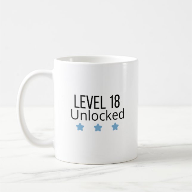 Level 18 Unlocked Blue Birthday Mug  (Left)