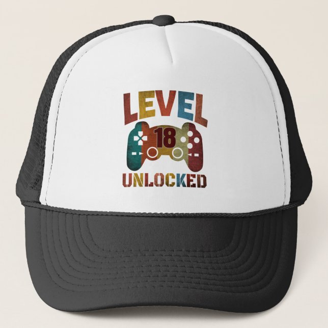 LEVEL 18 UNLOCKED Trucker Hat (Front)