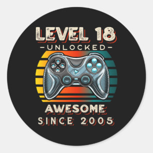 Level 18 Unlocked Video Game 18th Birthday 18 Yr O Classic Round Sticker