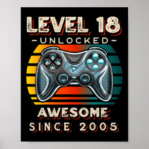 Level 18 Unlocked Video Game 18th Birthday 18 Yr O Poster