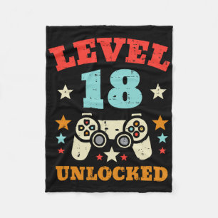 Level 18 Unlocked Video Gamer Boys Men 18th Birthd Fleece Blanket