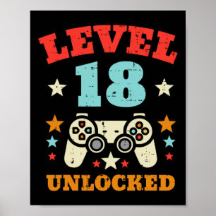 Level 18 Unlocked Video Gamer Boys Men 18th Birthd Poster