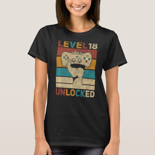 Level 18 Year Old Unlocked 18th Birthday Gamer Tee (Front)