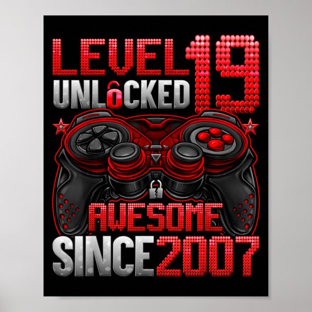 Level 19 Unlocked 19 Year Old Boys 19th Birthday B Poster (Front)