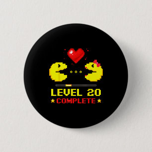 Level 20 Complete Gamers 20th Wedding Anniversary  6 Cm Round Badge