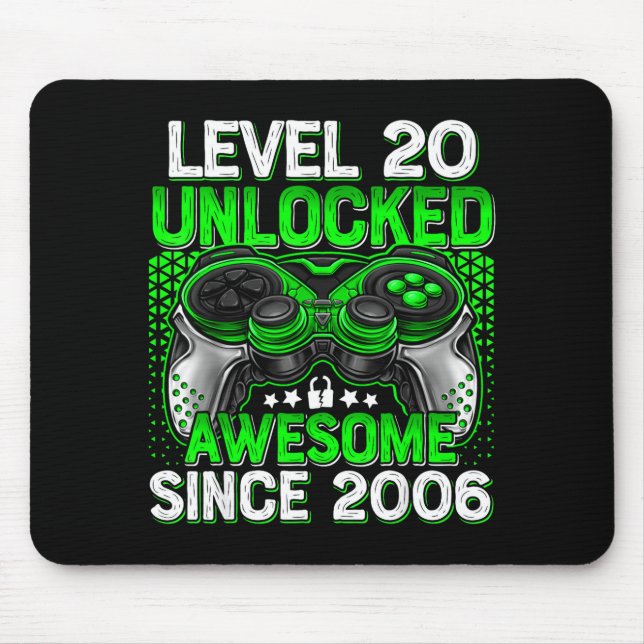 Level 20 Unlocked 20 Year Old Boys 20th Birthday B Mouse Pad (Front)