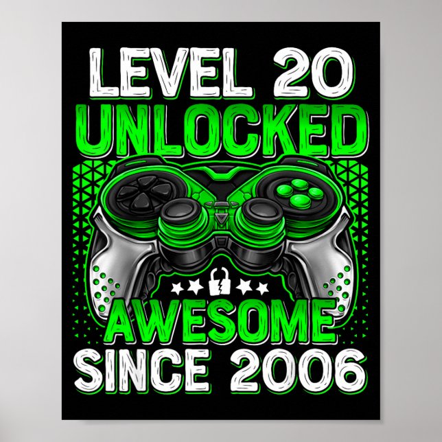 Level 20 Unlocked 20 Year Old Boys 20th Birthday B Poster (Front)