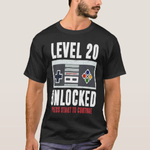 Level 20 Unlocked 20 Year Old  Gamer 20th Birthday T-Shirt