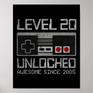 Level 20 Unlocked 20th Birthday 20 Year Old Video Poster