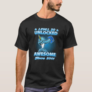 Level 20 Unlocked Awesome Since 2001 Dabbing Narwh T-Shirt