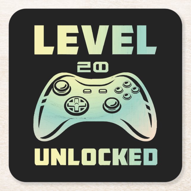 level 20 unlocked square paper coaster (Front)