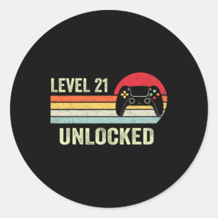 Level 21 Unlocked 21st Video Gamer Birthday Gift  Classic Round Sticker