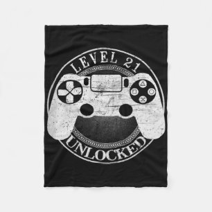 Level 21 Unlocked Funny Video Gamer 21st Birthday Fleece Blanket