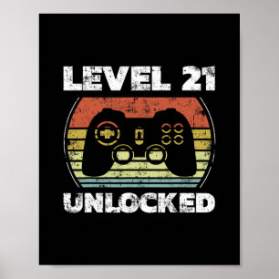 Level 21 Unlocked Funny Video Gamer 21st Birthday  Poster