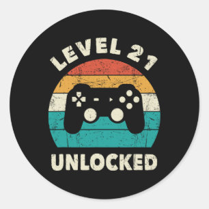 Level 21 Unlocked - Retro Vintage Funny 21st Birth Classic Round Sticker