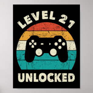 Level 21 Unlocked - Retro Vintage Funny 21st Birth Poster