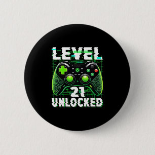 Level 21 Unlocked Shirt Funny Video Gamer Geek 21s 6 Cm Round Badge