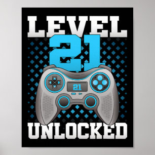 Level 21 Unlocked Video Gaming 21st Birthday Game Poster
