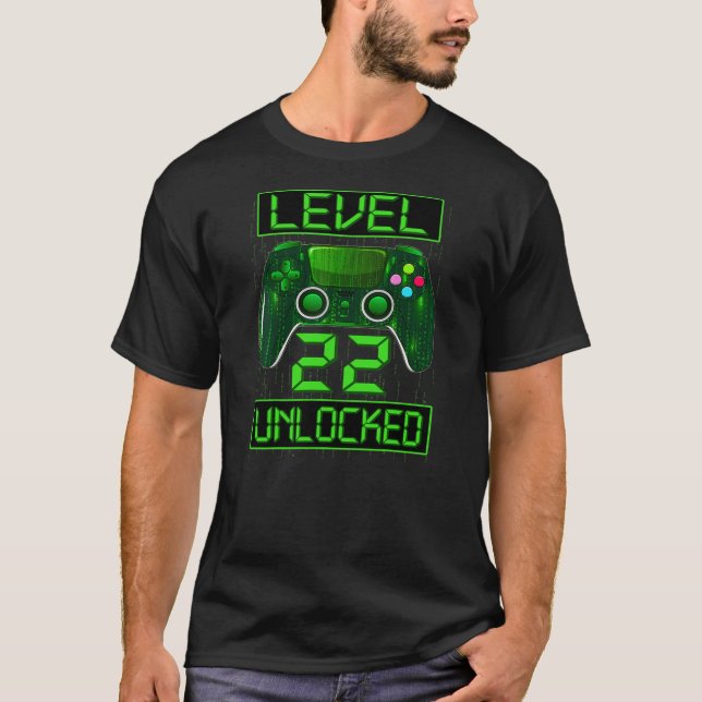 Level 22 Unlocked Funny Video Gamer 22nd Birthday T-Shirt (Front)