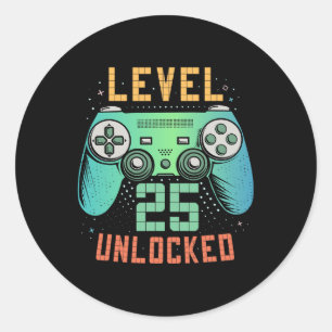 Level 25 Unlocked 25th Birthday Gamer Gifts 25 Yea Classic Round Sticker