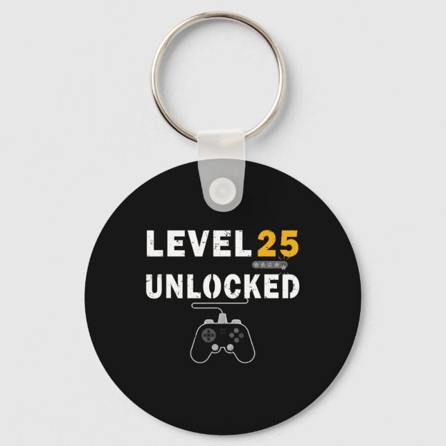Level 25 Unlocked Video Gamer 25th Birthday Gift V Key Ring (Front)