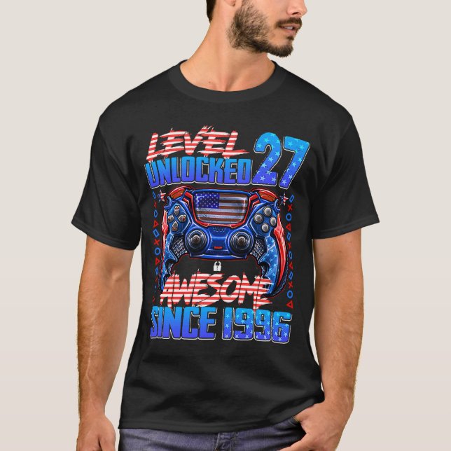 Level 27 Unlocked Awesome Since 1996 27th Birthday T-Shirt (Front)