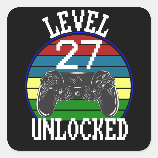 Level 27 Unlocked Funny 27th Birthday Gift idea Square Sticker (Front)