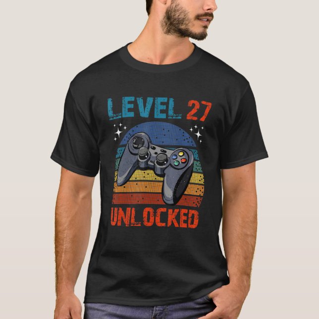 Level 27 Unlocked Video Gamer 27th Birthday Tee (Front)