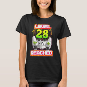 Level 28 Reached Gamer 28th Birthday Video Gaming T-Shirt