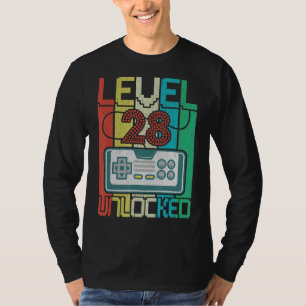 Level 28 Unlocked  Video Gamer 28th Birthday T-Shirt