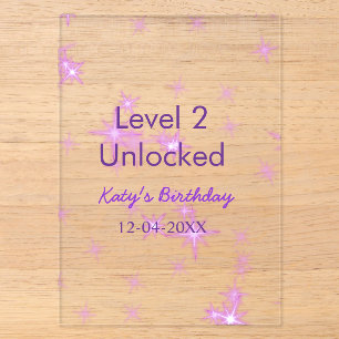 Level 2 unlocked add birthday name date purple spa acrylic invitations