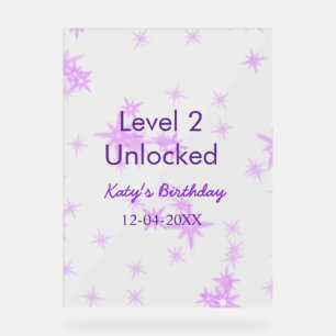 Level 2 unlocked add birthday name date purple spa acrylic sign