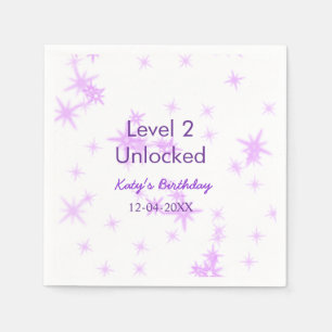 Level 2 unlocked add birthday name date purple spa napkin
