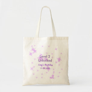 Level 2 unlocked add birthday name date purple spa tote bag