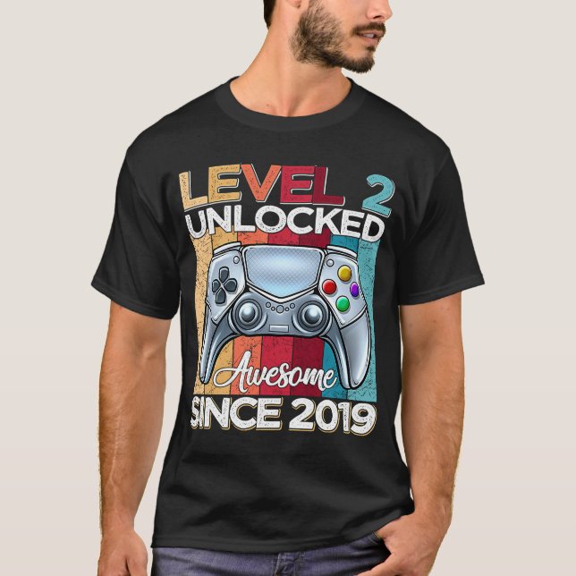 Level 2 Unlocked Awesome Since 2019 2nd Birthday G T-Shirt (Front)