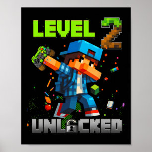 Level 2 Unlocked Funy Birthday Boy Pixel Gamer 2nd Poster